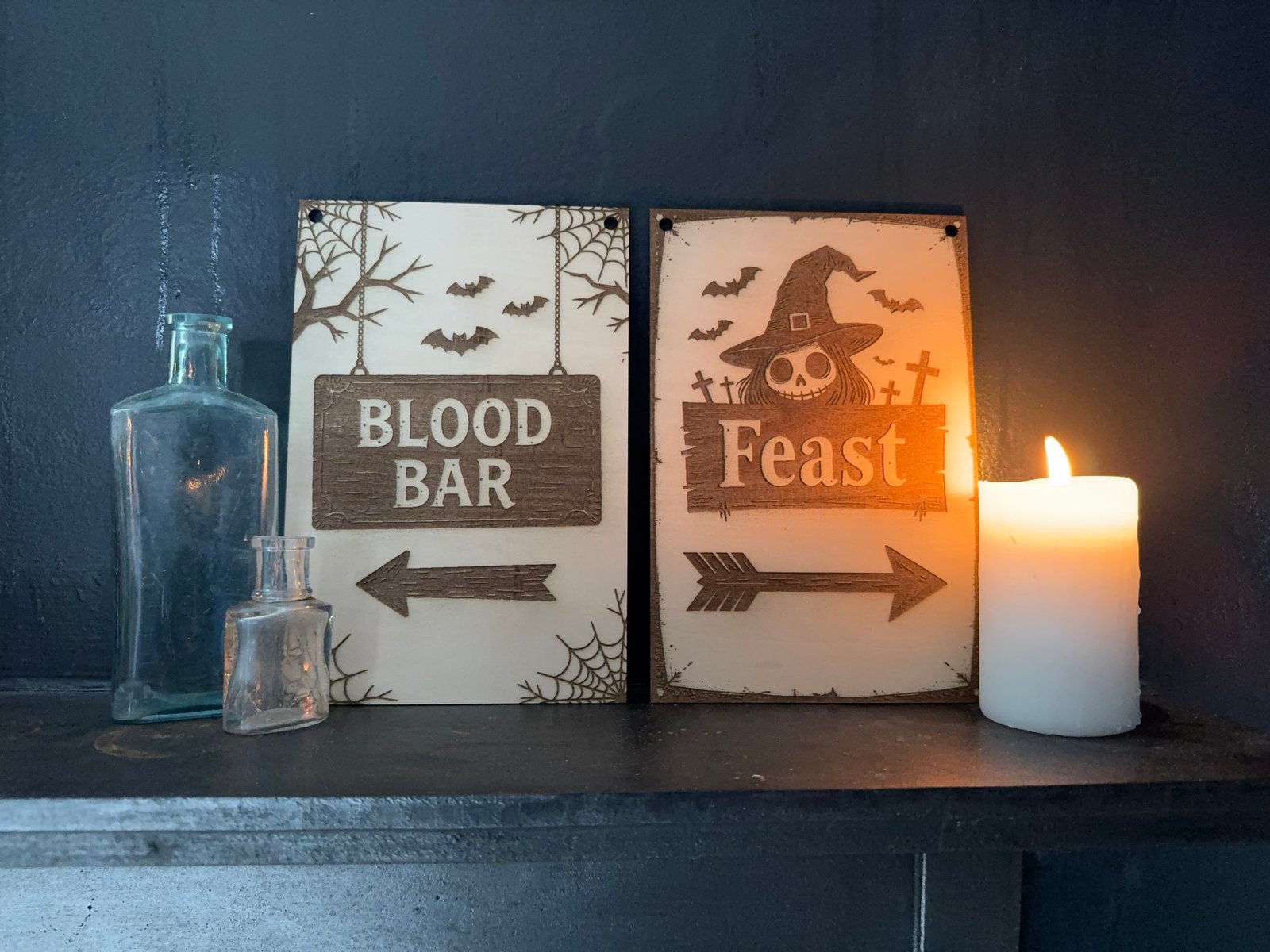 Blood Bar and Feast Halloween signs together